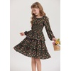 image:imageGRACE KARIN Girls Fall Long Sleeve Floral Christmas Cute Shirred Dress 716Army Green Floral