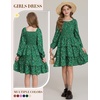 image:imageGRACE KARIN Girls Fall Long Sleeve Floral Christmas Cute Shirred Dress 716Green Flower