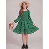 image:imageGRACE KARIN Girls Fall Long Sleeve Floral Christmas Cute Shirred Dress 716Green Flower