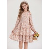 image:imageGRACE KARIN Girls Fall Long Sleeve Floral Christmas Cute Shirred Dress 716Orangebrown Flowers