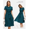 image:imageGRACE KARIN Womens 2026 Summer Midi Work Dress Short Sleeve Button Shirt Dresses A Line Pleated Belt Business Casual DressesPeacock Blue