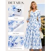 image:imageGRACE KARIN Womens Floral Maxi Dress Long Sleeve Wedding Guest DressesWhite With Blue Flowers