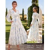 image:imageGRACE KARIN Womens Floral Maxi Dress Long Sleeve Wedding Guest DressesWhite With Light Blue Flowers