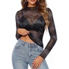 image:imageGRACE KARIN 2026 Mock Neck Sheer Lace Long Sleeve TopBlack Smudge