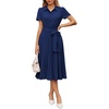 image:imageGRACE KARIN Womens 2026 Summer Midi Work Dress Short Sleeve Button Shirt Dresses A Line Pleated Belt Business Casual DressesNavy Blue