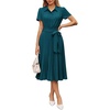 image:imageGRACE KARIN Womens 2026 Summer Midi Work Dress Short Sleeve Button Shirt Dresses A Line Pleated Belt Business Casual DressesPeacock Blue