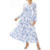 image:imageGRACE KARIN Womens Floral Maxi Dress Long Sleeve Wedding Guest DressesWhite With Blue Flowers