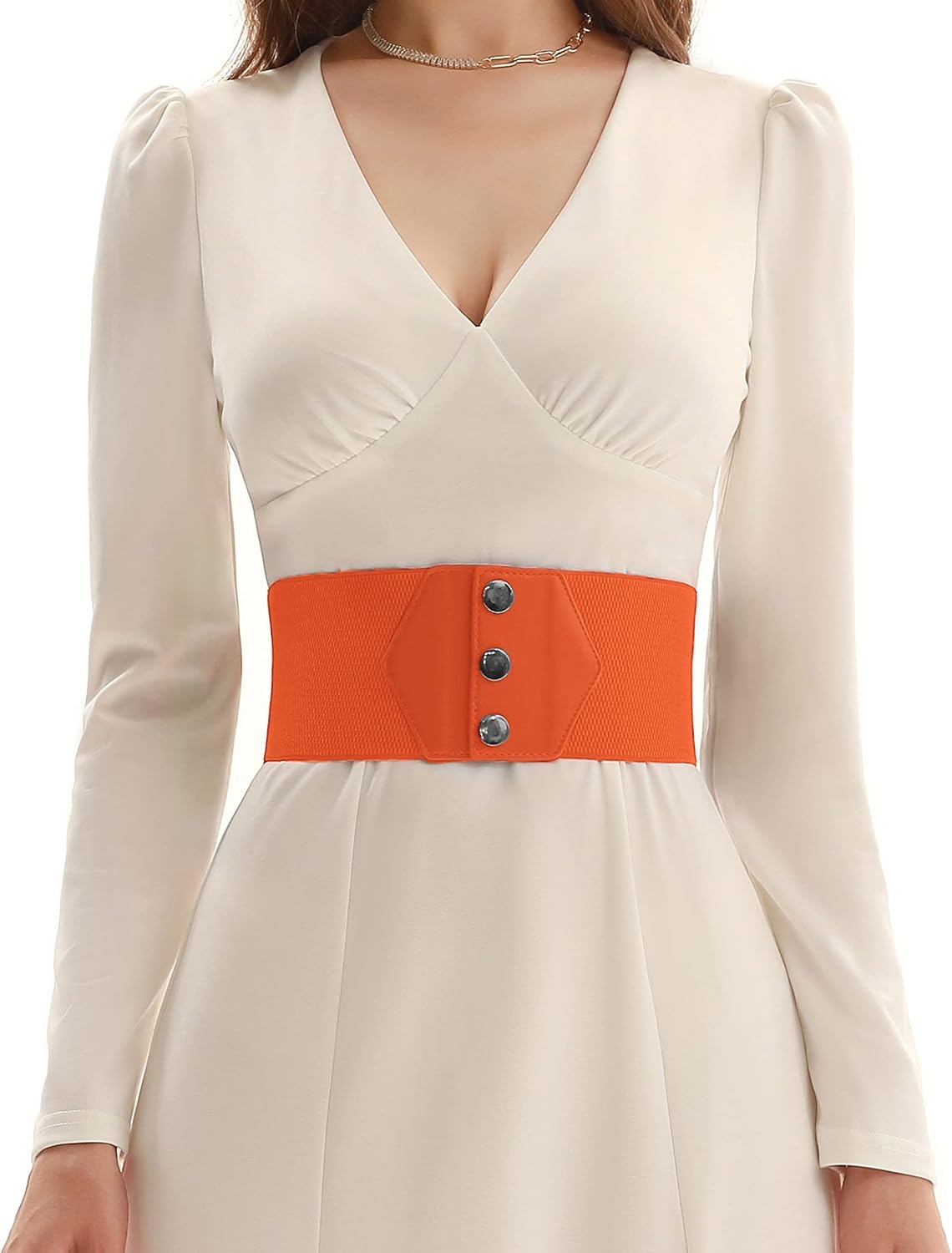 image:imageGRACE KARIN Women Wide Elastic Vintage Belt Corset SnapButton WaistbandOrange