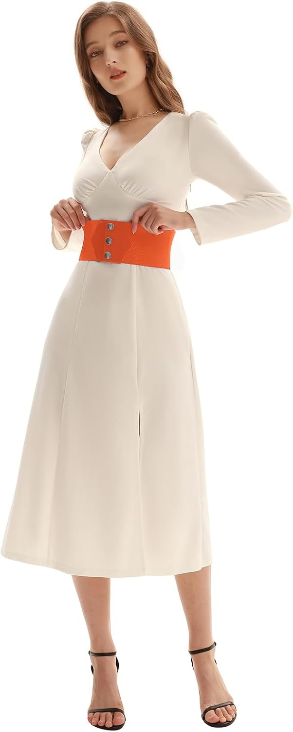 image:imageGRACE KARIN Women Wide Elastic Vintage Belt Corset SnapButton WaistbandOrange
