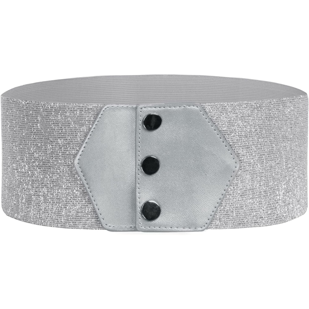 image:imageGRACE KARIN Women Wide Elastic Vintage Belt Corset SnapButton WaistbandSilver