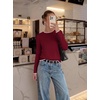 image:imageGRACE KARIN Womens Fall Sweaters Crew Neck Cropped Cozy Sweater for Women Business Casual Scalloped Knit Pullover TopsWine Red