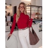 image:imageGRACE KARIN Womens Fleece Sherpa Lined Sweater Mock Neck Long Sleeve Thermal Pullover 2026 Fall Winter Slim Jumper TopsRed