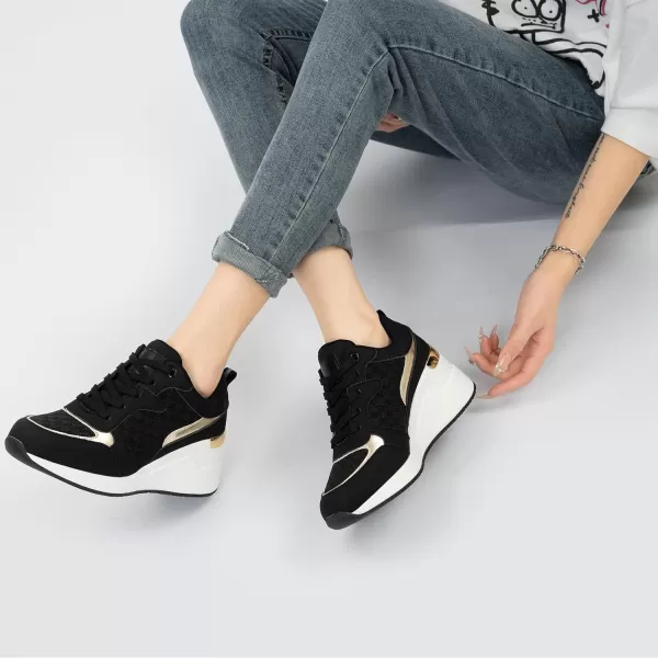 Cestfini Fashion Wedge Heeled Sneakers for Women Platform Sneakers NonSlip Women Wedge Tennis ShoesW142allblack