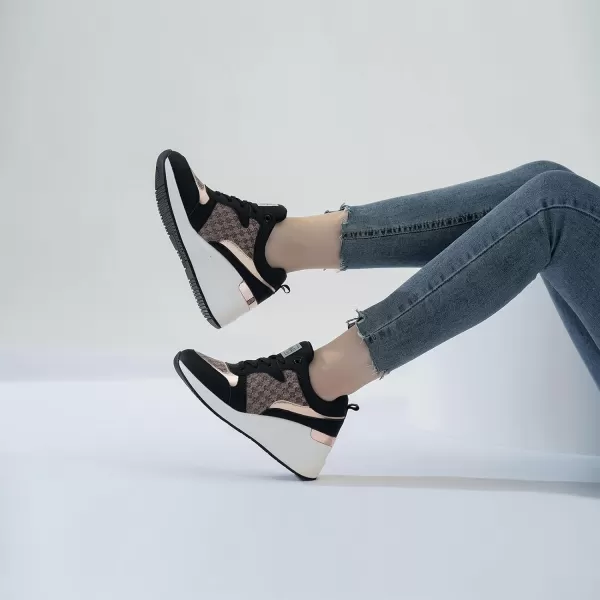 Cestfini Fashion Wedge Heeled Sneakers for Women Platform Sneakers NonSlip Women Wedge Tennis ShoesW142black