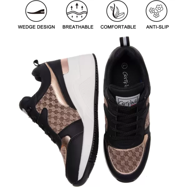 Cestfini Fashion Wedge Heeled Sneakers for Women Platform Sneakers NonSlip Women Wedge Tennis ShoesW142black