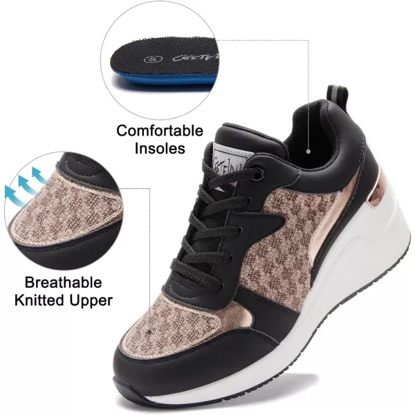 Cestfini Fashion Wedge Heeled Sneakers for Women Platform Sneakers NonSlip Women Wedge Tennis ShoesW142black