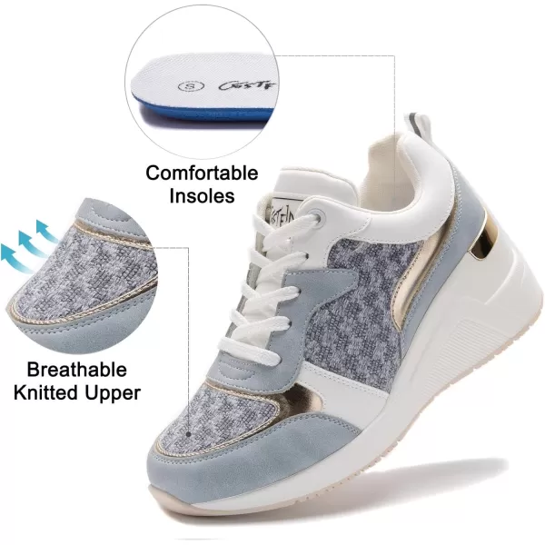 Cestfini Fashion Wedge Heeled Sneakers for Women Platform Sneakers NonSlip Women Wedge Tennis ShoesW142blue