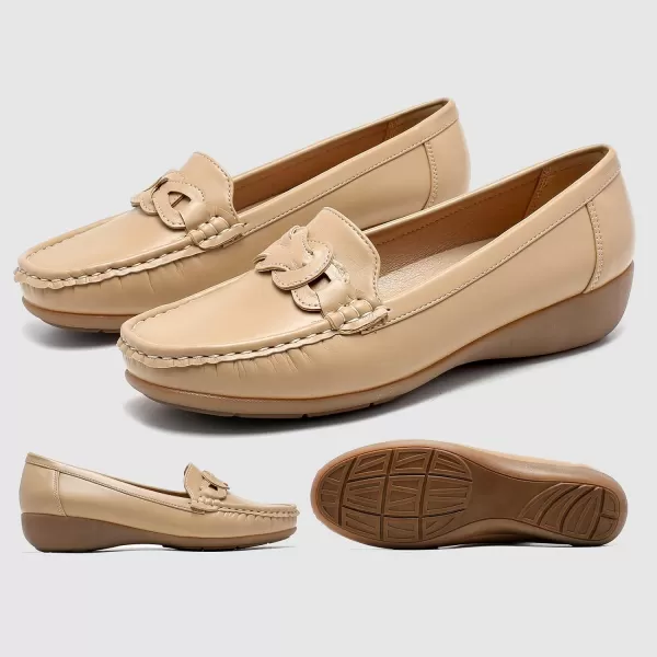 Cestfini Penny Loafers for Women Shoes Dressy Casual Wedge Heel Shoes Comfort for Work Slip On Braided Moccasins Driving Closed Toe ShoesBeige