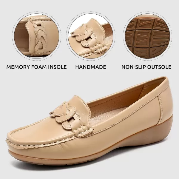 Cestfini Penny Loafers for Women Shoes Dressy Casual Wedge Heel Shoes Comfort for Work Slip On Braided Moccasins Driving Closed Toe ShoesBeige