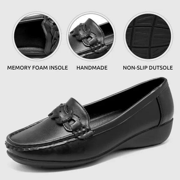 Cestfini Penny Loafers for Women Shoes Dressy Casual Wedge Heel Shoes Comfort for Work Slip On Braided Moccasins Driving Closed Toe ShoesBlack