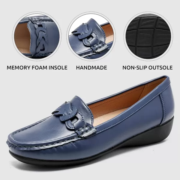 Cestfini Penny Loafers for Women Shoes Dressy Casual Wedge Heel Shoes Comfort for Work Slip On Braided Moccasins Driving Closed Toe ShoesNavy Blue