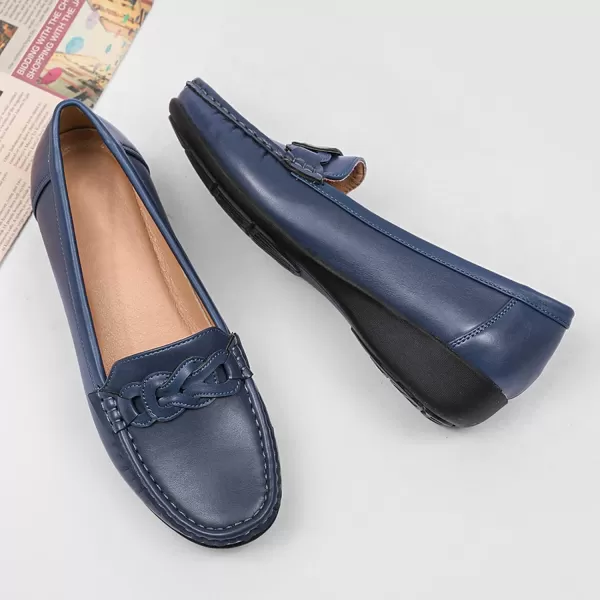 Cestfini Penny Loafers for Women Shoes Dressy Casual Wedge Heel Shoes Comfort for Work Slip On Braided Moccasins Driving Closed Toe ShoesNavy Blue