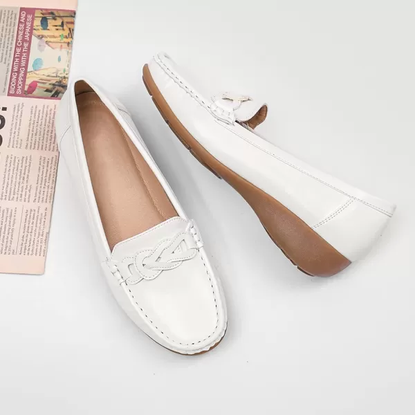 Cestfini Penny Loafers for Women Shoes Dressy Casual Wedge Heel Shoes Comfort for Work Slip On Braided Moccasins Driving Closed Toe ShoesWhite