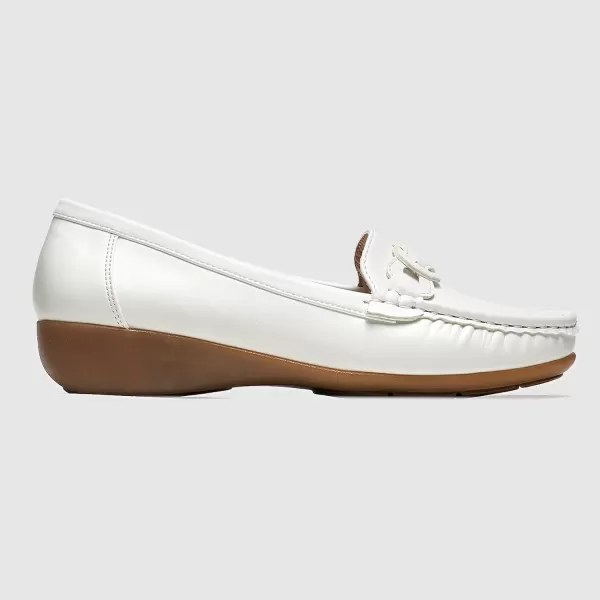 Cestfini Penny Loafers for Women Shoes Dressy Casual Wedge Heel Shoes Comfort for Work Slip On Braided Moccasins Driving Closed Toe ShoesWhite