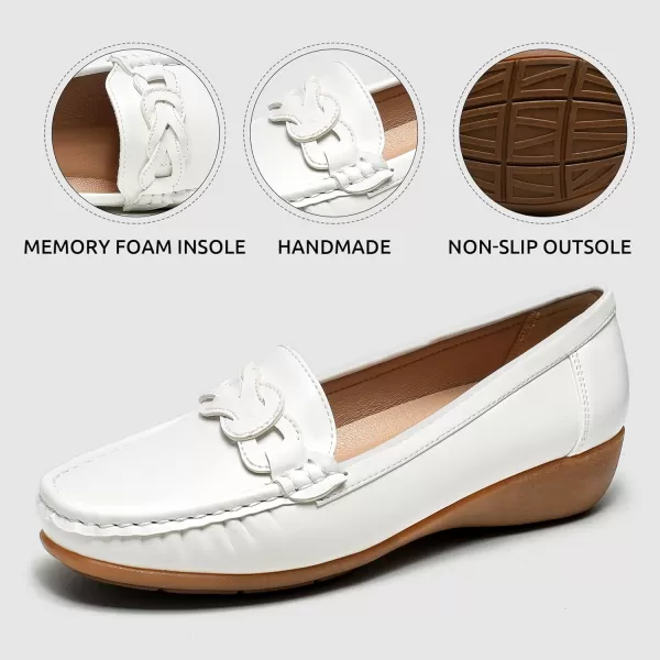 Cestfini Penny Loafers for Women Shoes Dressy Casual Wedge Heel Shoes Comfort for Work Slip On Braided Moccasins Driving Closed Toe ShoesWhite