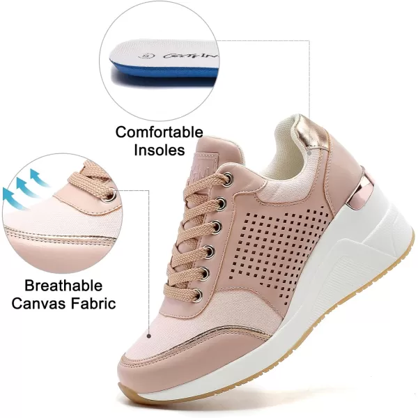 High Heeld Wedge Sneakers for Women  Ladies Hidden Sneakers Lace Up Shoes Best Chioce for Casual and Daily Wear145pink