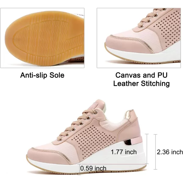 High Heeld Wedge Sneakers for Women  Ladies Hidden Sneakers Lace Up Shoes Best Chioce for Casual and Daily Wear145pink