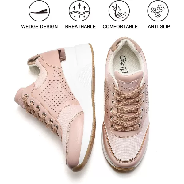 High Heeld Wedge Sneakers for Women  Ladies Hidden Sneakers Lace Up Shoes Best Chioce for Casual and Daily Wear145pink