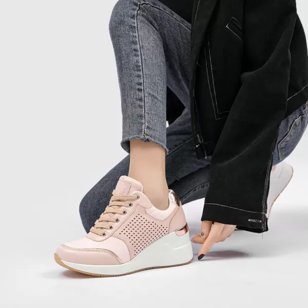 High Heeld Wedge Sneakers for Women  Ladies Hidden Sneakers Lace Up Shoes Best Chioce for Casual and Daily Wear145pink