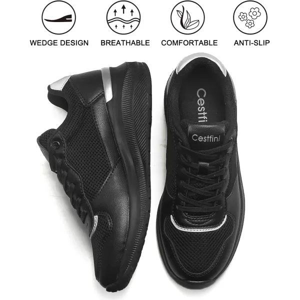 High Heeld Wedge Sneakers for Women  Ladies Hidden Sneakers Lace Up Shoes Best Chioce for Casual and Daily Wear170black