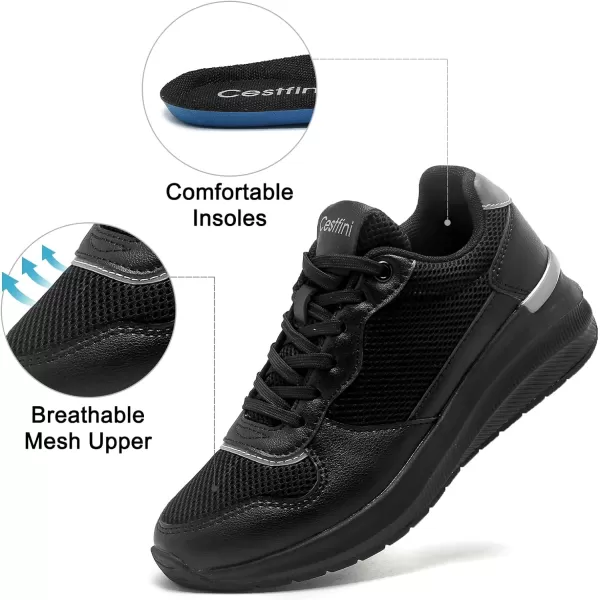 High Heeld Wedge Sneakers for Women  Ladies Hidden Sneakers Lace Up Shoes Best Chioce for Casual and Daily Wear170black