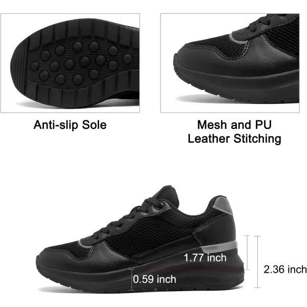 High Heeld Wedge Sneakers for Women  Ladies Hidden Sneakers Lace Up Shoes Best Chioce for Casual and Daily Wear170black