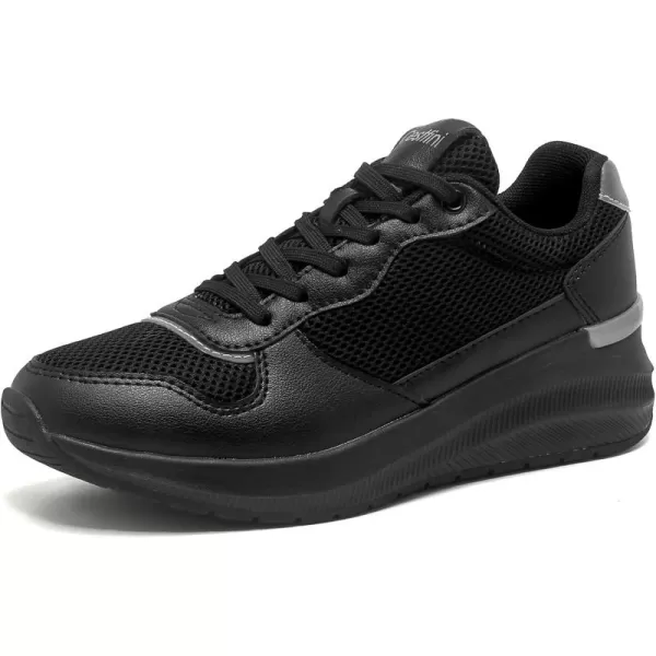 High Heeld Wedge Sneakers for Women  Ladies Hidden Sneakers Lace Up Shoes Best Chioce for Casual and Daily Wear170black