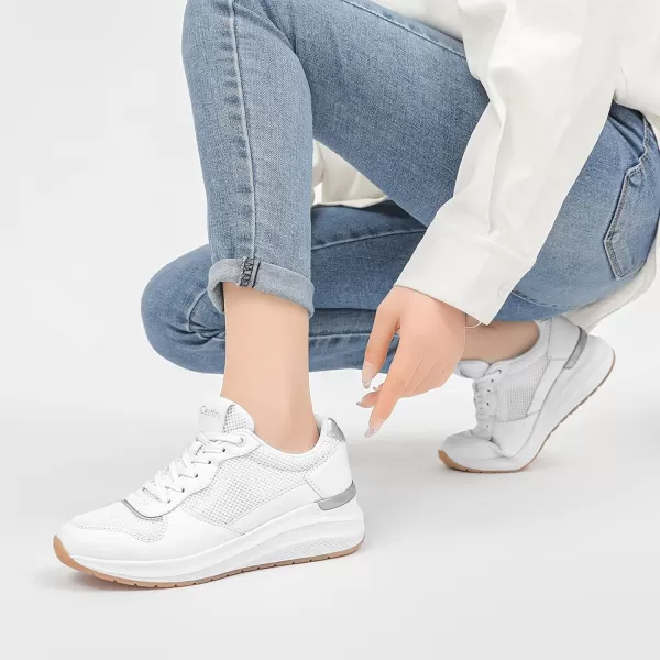 High Heeld Wedge Sneakers for Women  Ladies Hidden Sneakers Lace Up Shoes Best Chioce for Casual and Daily Wear170white