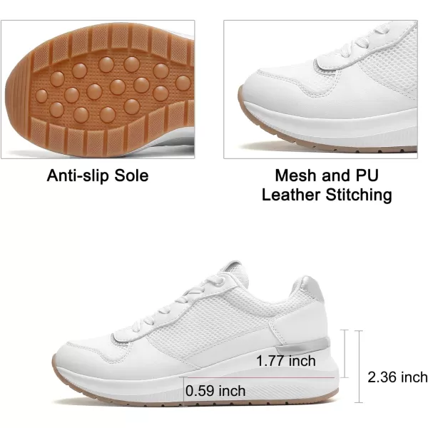 High Heeld Wedge Sneakers for Women  Ladies Hidden Sneakers Lace Up Shoes Best Chioce for Casual and Daily Wear170white