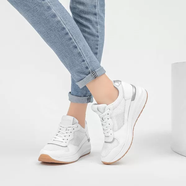 High Heeld Wedge Sneakers for Women  Ladies Hidden Sneakers Lace Up Shoes Best Chioce for Casual and Daily Wear170white