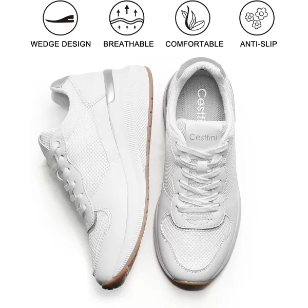 High Heeld Wedge Sneakers for Women  Ladies Hidden Sneakers Lace Up Shoes Best Chioce for Casual and Daily Wear170white