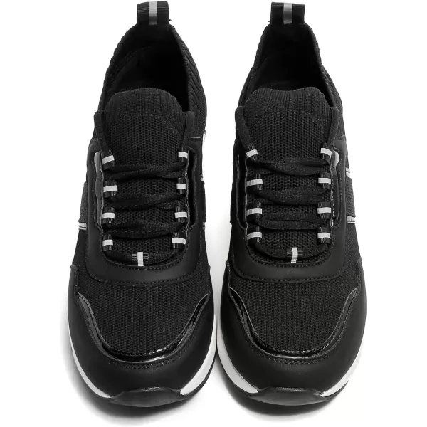 High Heeld Wedge Sneakers for Women  Ladies Hidden Sneakers Lace Up Shoes Best Chioce for Casual and Daily Wear173black