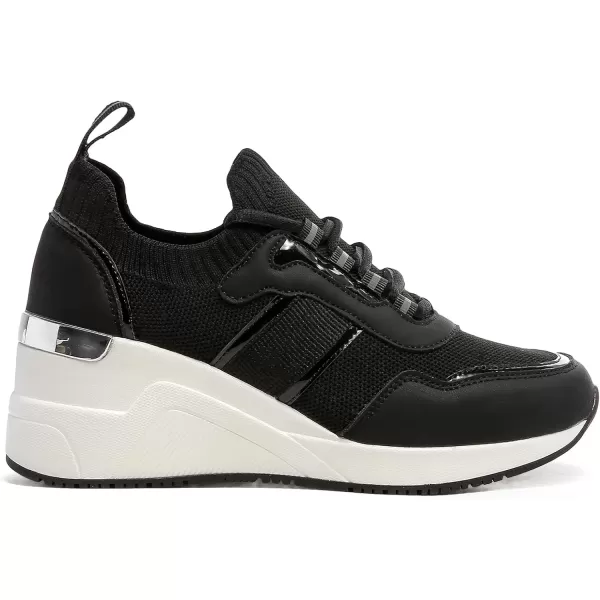 High Heeld Wedge Sneakers for Women  Ladies Hidden Sneakers Lace Up Shoes Best Chioce for Casual and Daily Wear173black