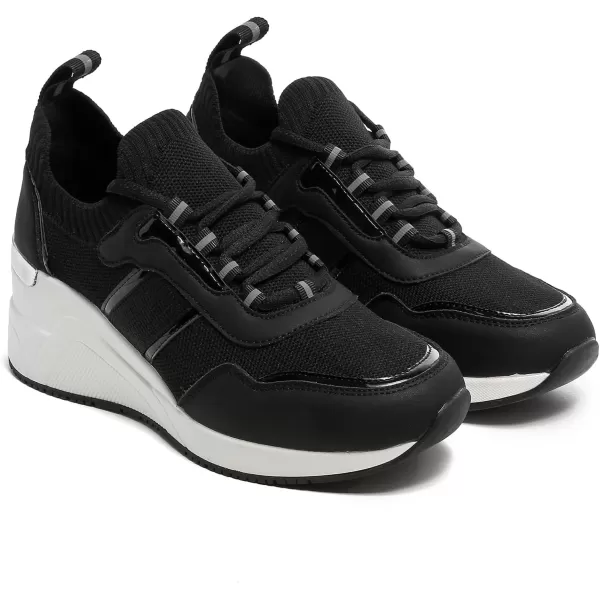 High Heeld Wedge Sneakers for Women  Ladies Hidden Sneakers Lace Up Shoes Best Chioce for Casual and Daily Wear173black