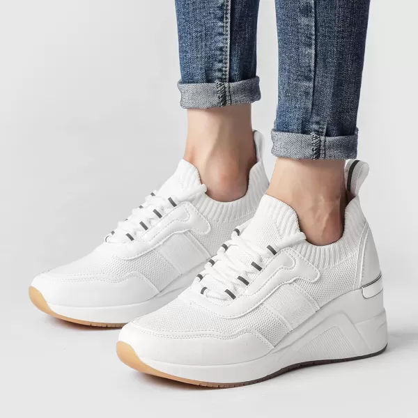 High Heeld Wedge Sneakers for Women  Ladies Hidden Sneakers Lace Up Shoes Best Chioce for Casual and Daily Wear173white