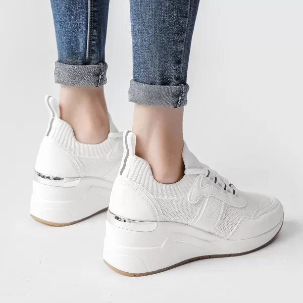 High Heeld Wedge Sneakers for Women  Ladies Hidden Sneakers Lace Up Shoes Best Chioce for Casual and Daily Wear173white