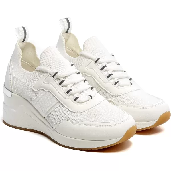 High Heeld Wedge Sneakers for Women  Ladies Hidden Sneakers Lace Up Shoes Best Chioce for Casual and Daily Wear173white