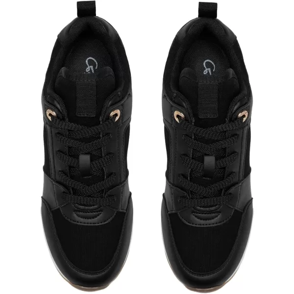 High Heeld Wedge Sneakers for Women  Ladies Hidden Sneakers Lace Up Shoes Best Chioce for Casual and Daily Wear174black