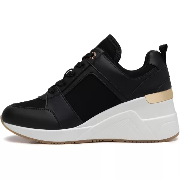 High Heeld Wedge Sneakers for Women  Ladies Hidden Sneakers Lace Up Shoes Best Chioce for Casual and Daily Wear174black