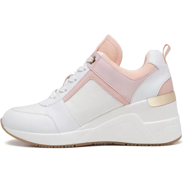 High Heeld Wedge Sneakers for Women  Ladies Hidden Sneakers Lace Up Shoes Best Chioce for Casual and Daily Wear174whitepink